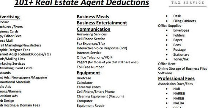 Cheat Sheet Of 100+ Legal Tax Deductions For Real Estate Agents