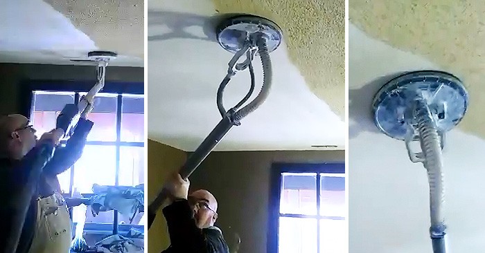 Man Removes Ugly Popcorn Ceiling In Just Seconds With Zero Mess